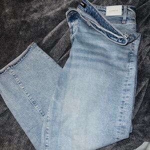 Express Light Blue Denim Jeans with Gold Logo Patch